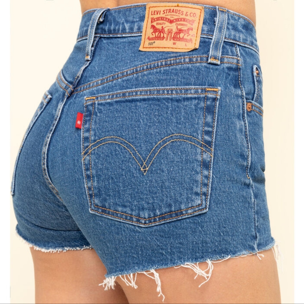 Levi's® 501 Original High Rise Frayed Hem Shorts Medium dark wash